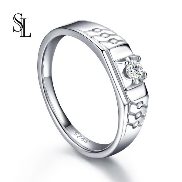 

cluster rings sl solitaire male ring 925 sterling silver zircon cz engagement wedding band for men finger party jewelry, Golden;silver