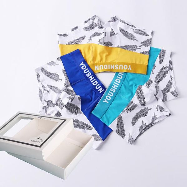 

underpants aiiou 3pcs set men underwear fashion printed male cotton panties jockstrap homme slip boxer shorts trunk, Black;white