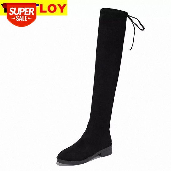 

2020 new autumn winter high heel boots womens over the knee boots stretch square heel single thigh high #df8x, Black