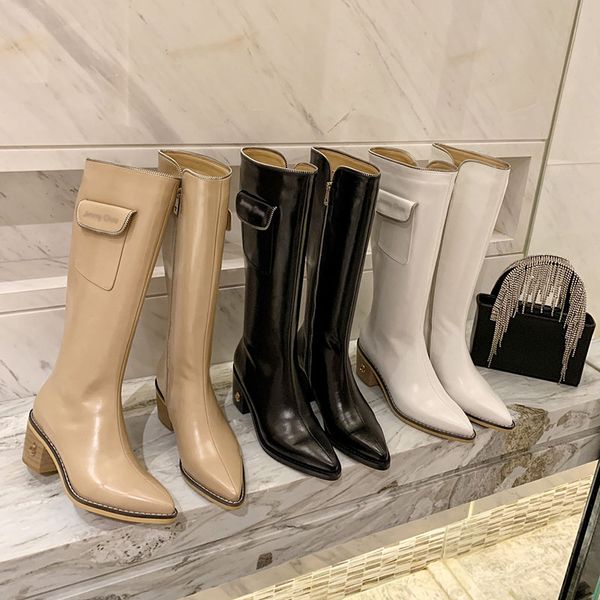 

quality zipper cowskin women martin boot luxurys designers shoes pocket sheepskin leather high knee snow boots, Black