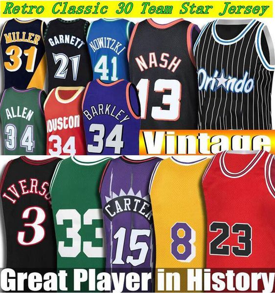 

vintage vince allen carter iverson basketball jersey steve hakeem nash jerseys ray garnet miller hill rodman malone mcgrady, Black