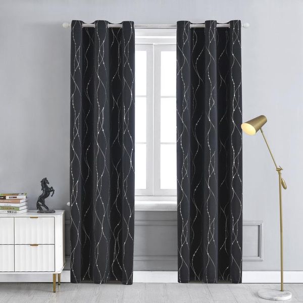 

yingya black patterned blackout curtains wave line with stars silver printed gromments room darkening curtains for living room