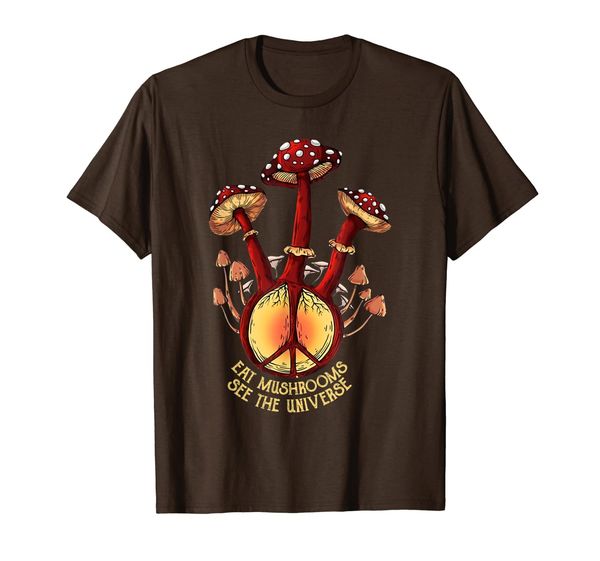 

eat mushrooms see the universe hippie sign gift t-shirt, White;black