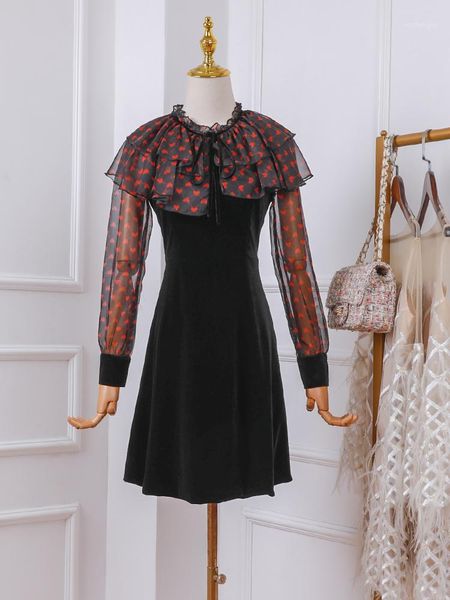 

design sense temperament waist slimming ruffled gold velvet dress women 1020 casual dresses, Black;gray