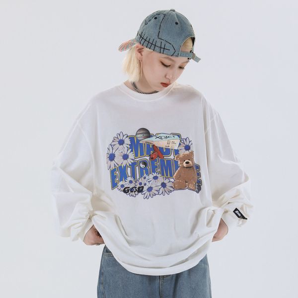 

2021 new oversize graphic tees women kawaii cute long sleeve woman t-shirt oversized sloth streetwear autumn fashion jbvi, White