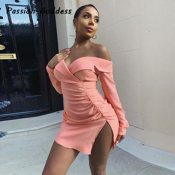 

casual dresses autumn elegant women pleated bodycon dress long sleeve slash neck package hip mini party celebrity vestidos de fiesta, Black;gray
