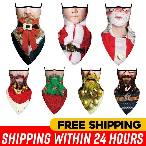 

scarves vip fashion party funny santa beard big mouth print ugly christmas neck gaiter riding bandana hiking triangle scarf, Blue;gray