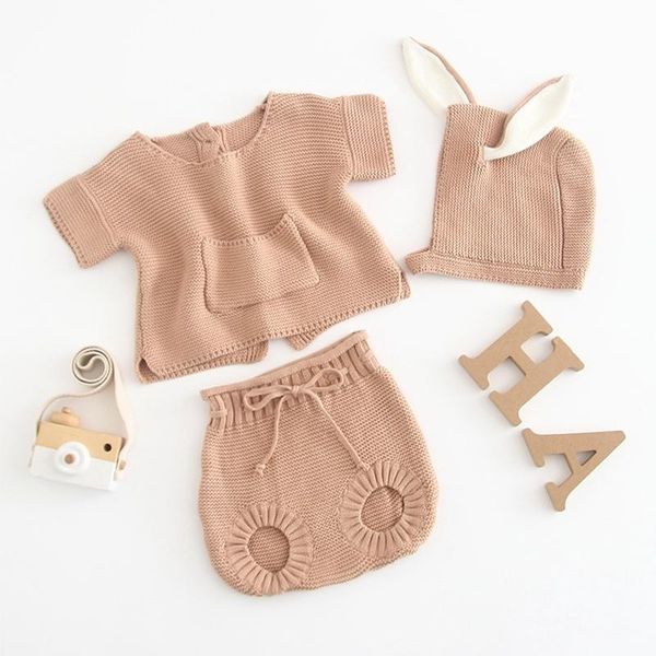 

kids girls and boys solid color knit + pants, White