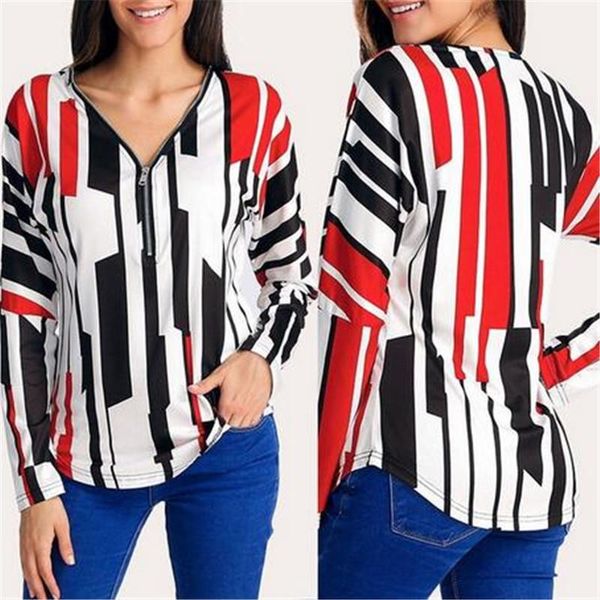 

women designer neck pullover fashion womens zipper sweatshirts woman v long sleeve stripe print s-5xl blouse tshirts shirts eavaw, Black