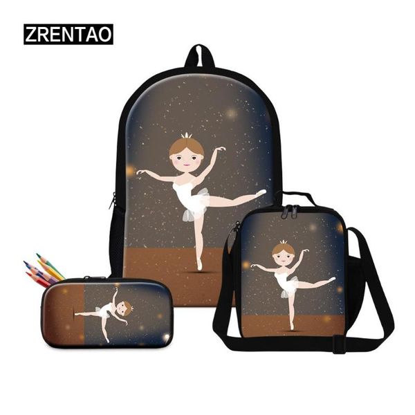 

backpack fashion cartoon ballet dance girls 3pcs school sets women teenager girl bookbag pack satchel for little baby gift