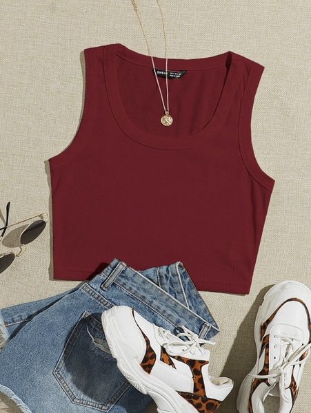 

scoop neck solid tank v8ld#, White