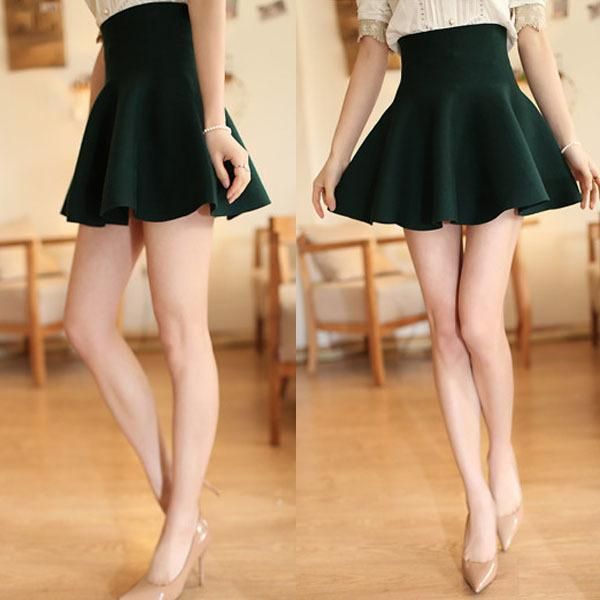 

skirts knitted elastic high waist mini skirt fashion spring woman plus size pleated flared short ladies for, Black