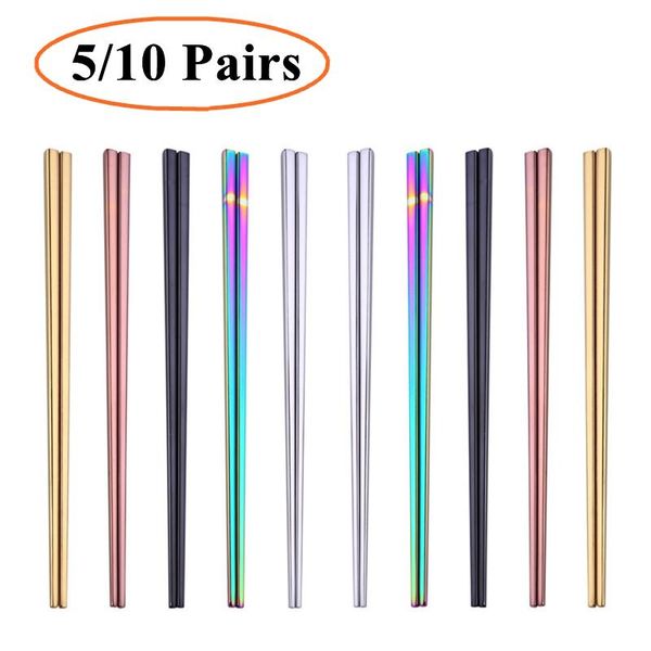 

5/10 pairs reusable 304 stainless steel chopsticks 23cm chinese dinnerware non-slip chopsticks kitchen tools tableware