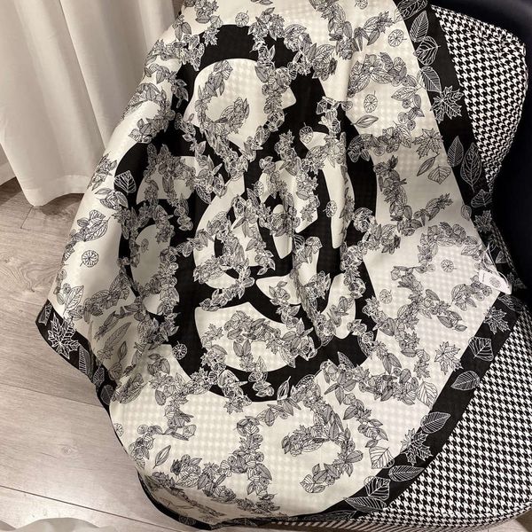 

spring and summer new 90 small square korean beach towel versatile printing silk scarf gift, Blue;black