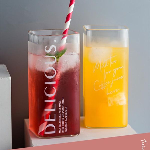 

heat resistant square glass household high borosilicate water cup large breakfast juice milk cup coffee 400ml