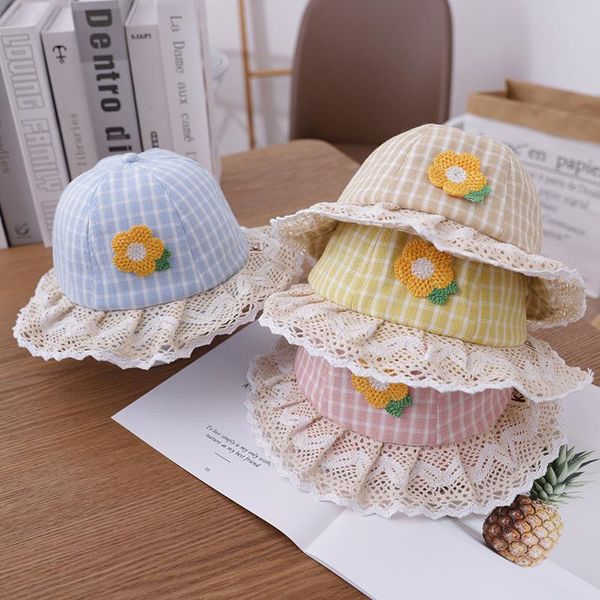 

caps & hats summer baby bucket hat sunflower lace kids sunscreen panama outdoor wide brim toddler girls fisherman beach cap, Yellow