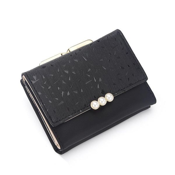 

wallets 2021 pearl trifold women short soft leather ladies purse clamp designer coin pocket card holder female wallet, Red;black