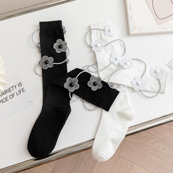 

men's socks 1 pair and women's calf autumn winter black white trendy tube