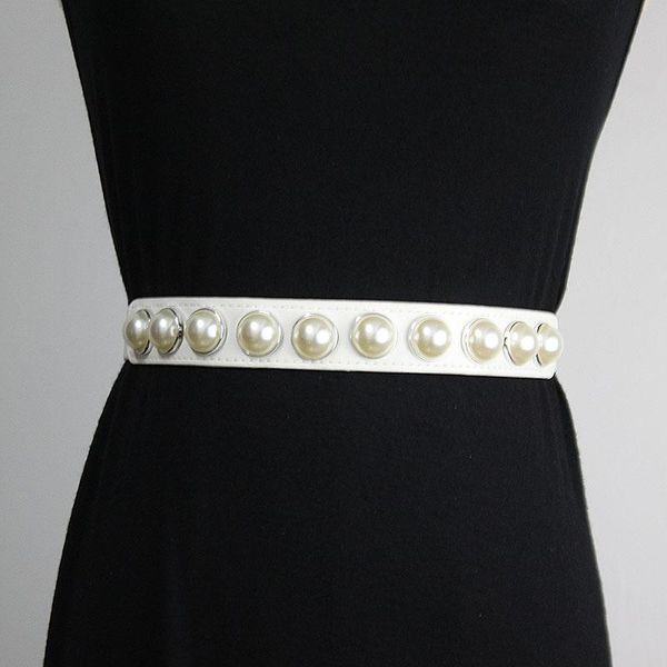 

belts pearl thin waist belt women's coat temperament versatile fashion decoration small without holes, Black;brown