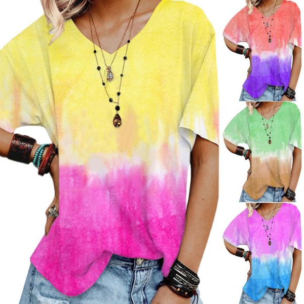 

women's t-shirt loose v neck gradient color female women plus size pullover harajuku summer ladies oversiae casual tees 2021, White