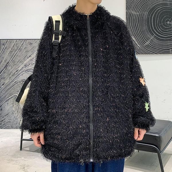 

men's jackets 2021 autumn coat trend fashion brand male korean style stitching thick loose black recommend clothing, Black;brown