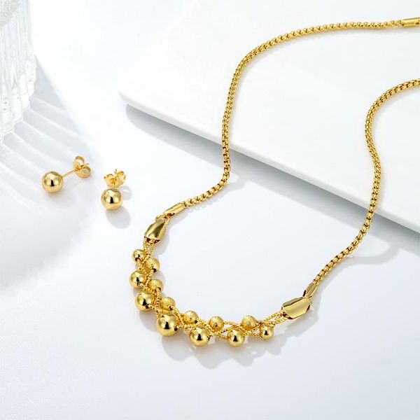 

earrings & necklace women fashion jewelry sets small gold balls pendant ear studs for engagement wedding party dubai ladies gifts, Silver