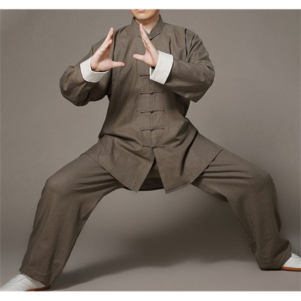 

linen/flax kung fu suit tai chi uniform taiji clothing wushu performance wing chun martial arts uniforms, Gray