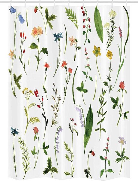 

shower curtains watercolor flower stall curtain different kinds of flowers herbs plants and earth elements fabric bathroom decor