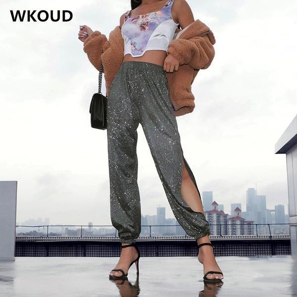 

women's pants & capris wkoud women streetpants fashion solid straight casual hiphop side split elastic sweatpants 2021 trousers p9004, Black;white