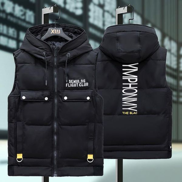 

waistcoat men's winter big size korean version fatter with dalian hat camper fat down cotton vest thickened sleeveless coat, Black;white