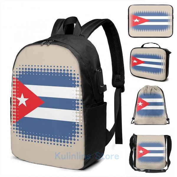 

backpack funny graphic print flag of cuba retro usb charge men school bags women bag travel laptop