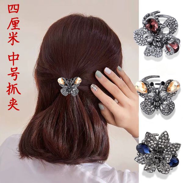 

factory wholesale gun black medium butterfly women's flower hairpin diamond inlaid creative alloy versatile clip headdress hea/rtsch/ro