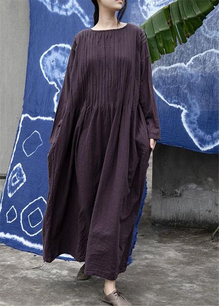 

casual dresses original design spring and autumn cotton hand-made organ pleated robe children's loose dress solid color large, Black;gray