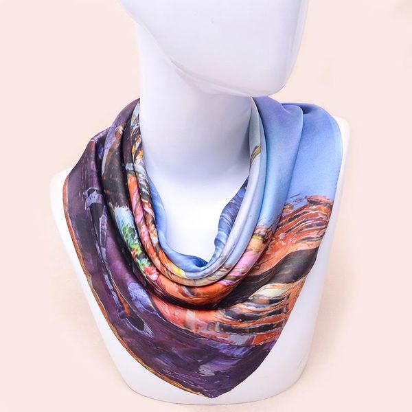 

scarves fashion square silk scarf women luxury print small neck scarfs office lady hair band foulard hand kerchief female bandana shawl, Blue;gray