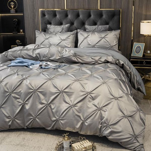 

Pinch Pleat Flower Bedding Set Luxury Quilt Cover Quality Bed Cover Set Washed Silk Bed For Home Skin Friendly Duvet