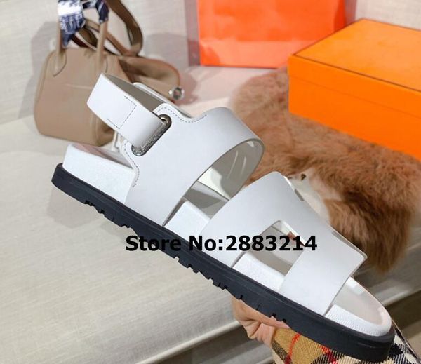 

sandals trend sports summer casual shoes designer hook&loop soft genuine leather platform women's flats, Black