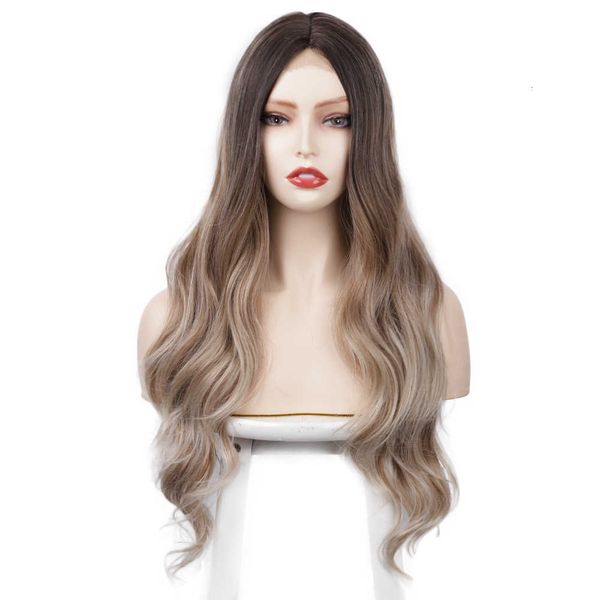 

wig front small lace women's long curly hair big wave headgear wig, Black
