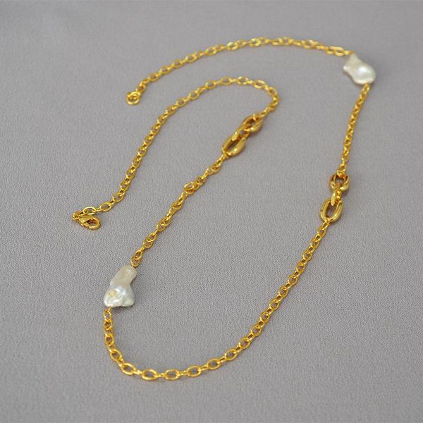 

chokers timeless wonder glam baroque pearl chains necklace for women designer korean jewelry punk ins party versatile sweater chain 6442, Golden;silver