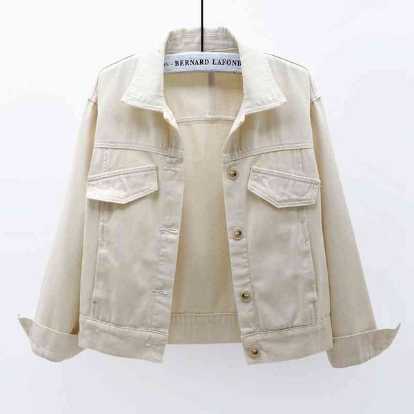 

women's jackets korean fashion autumn beige denim women big size loose solid outerwear pocket long sleeve short jeans coat female yqul, Black;brown