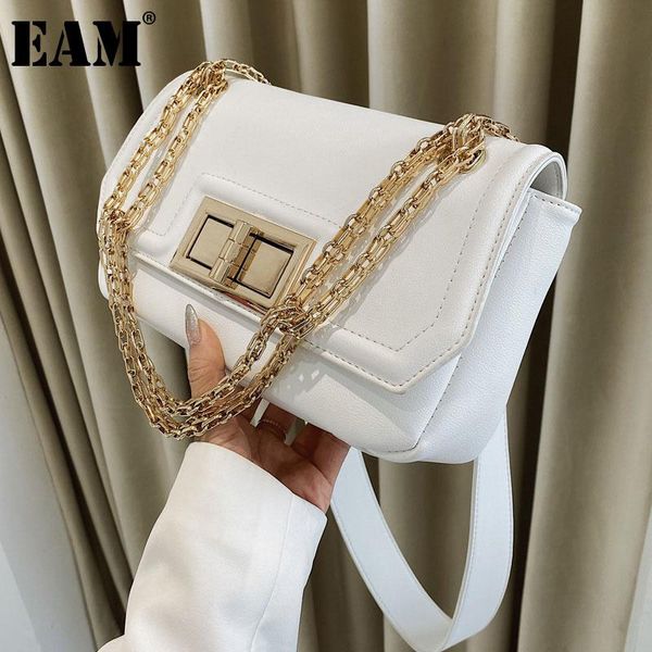 

cross body [eam] women spring metal chains elegant pu leather flap personality all-match crossbody shoulder bag fashion 2021 18a2060