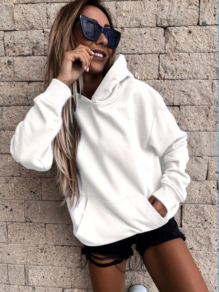 

2021 fall and winter casual solid color women's fashion long-sleeved comfortable hoodie 3eu1, Black