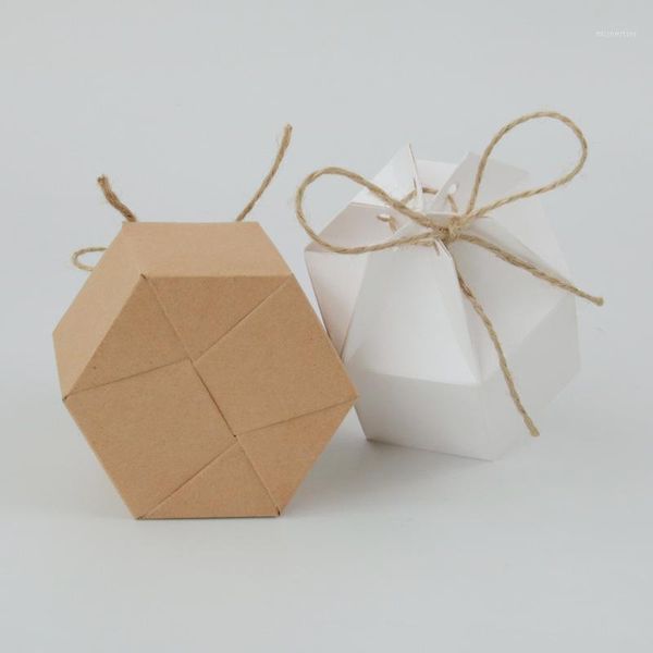 Carta da regalo 20/50pcs Hexagon Candy Box Kraft White Wedding Dragee Scatole Party Cartone Baby Shower Battesimo Wrapping Bags