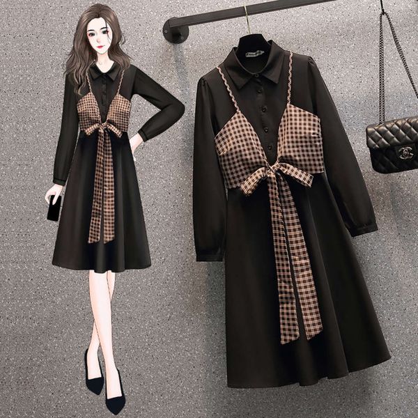 

large women's fat sister new french hepburn dress in 2021 spring, Black;gray