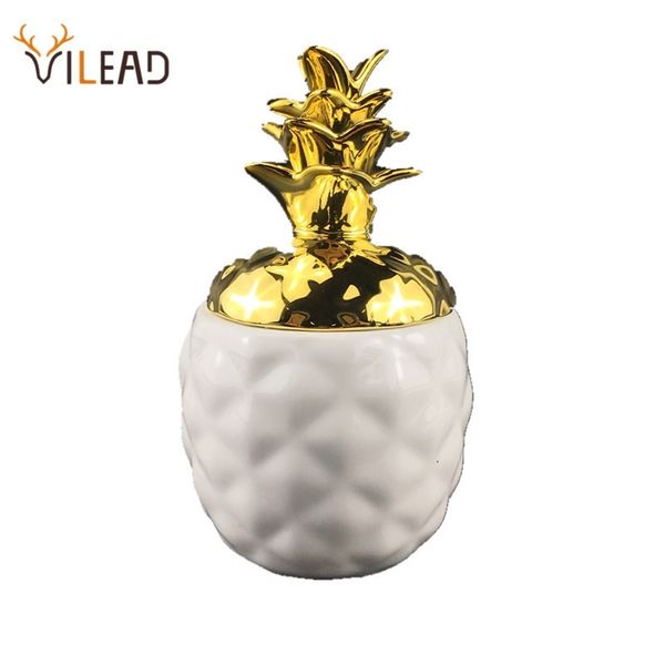 VILEAD 15,5 cm 20,5 cm Scatola di immagazzinaggio in ceramica per ananas per gioielli Figurine di ananas nero Frutta Artigianato Ornamenti per uffici domestici 210315