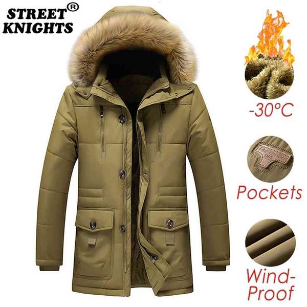 Männer Winterjacke Parkas Mantel Pelzkragen Mode verdicken Baumwolle warme Wolle Liner Jacken Casual große Größe 7XL 210910