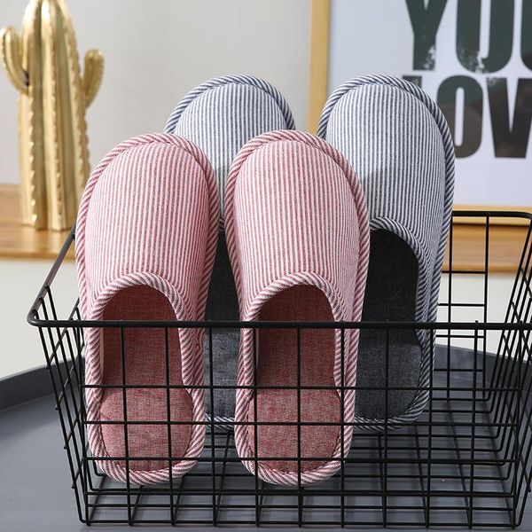

slippers striped cloth floor soft bottom cotton men's and women's home, Black