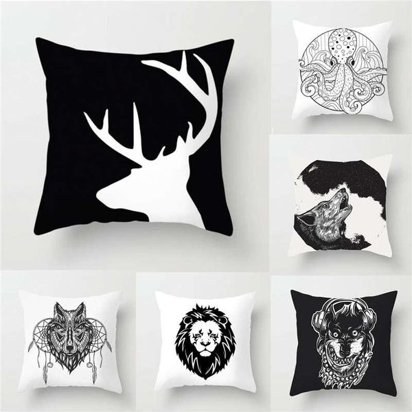 

cushion/decorative pillow white black animals case polyester home sofa cushion cover decoration 45*45