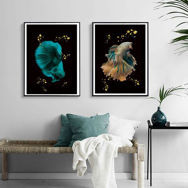Украшение художественные картины красочные рыбы плевать пузыри картина для гостиной холст печать домашнего декора Cuadros безграничных