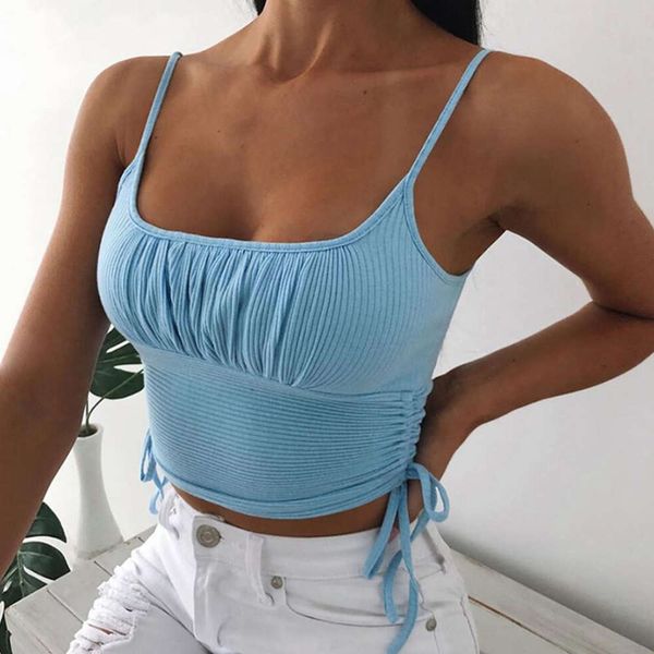 

wind 2020 summer new women's suspender, one line collar, fashion street racket, pleated and slim waistcoat, White