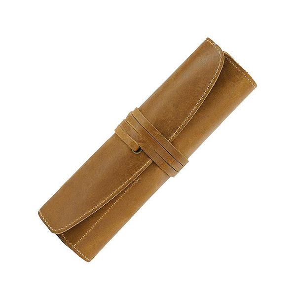 

pencil bags 100% genuine leather bag storage pouch rollup pen organizer wrap vintage retro creative stationery product